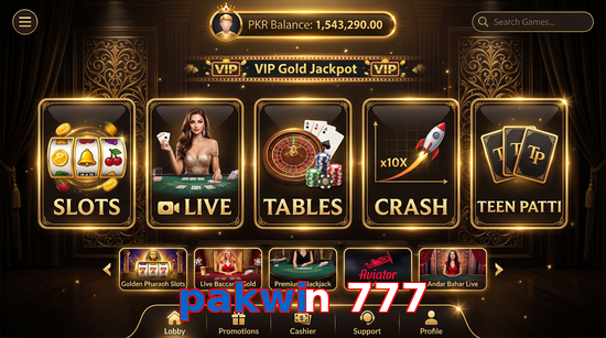 Main screen of Pakwin 777 casino page for PK players