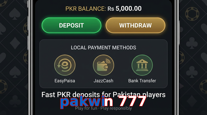 Deposit and withdrawal screen with PKR methods
